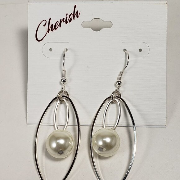 Women's Stylish Polished Silver tone Hoop, bead Design 2.5" drop dangle Earrings - Picture 7 of 7